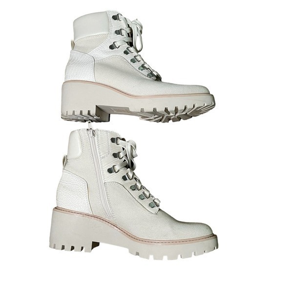 Dolce Vita Hank‎ Canvas Chunky Heel Combat Boots Lace Zip Creme Size 8.5 - Picture 7 of 10